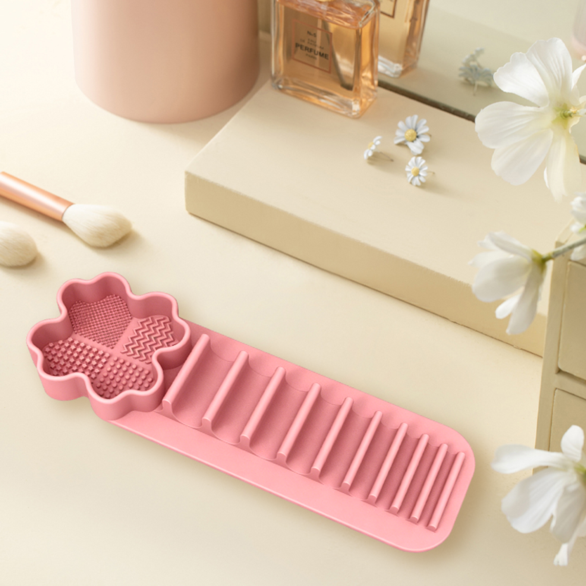 Beauty Makeup Supply - 21.66×7.1cm Pink Silicone Makeup Brush Storage