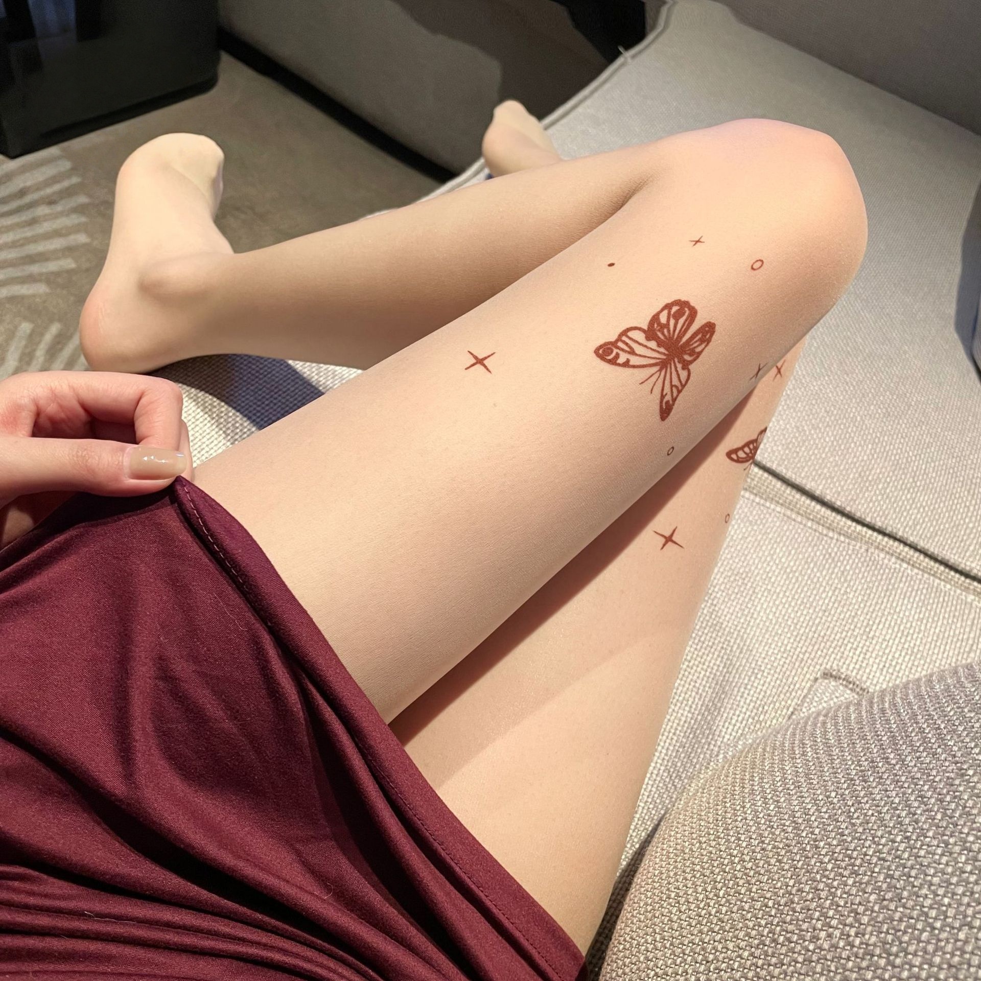 Beauty & Makeup Katia Di Paola - New Butterfly Printed Skin Tone Stockings