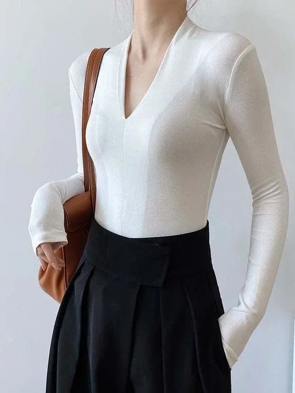 V-neck Slim Shirts Long Sleeve - Beauty & Makeup Katia Di Paola บทวิจารณ์และราคา