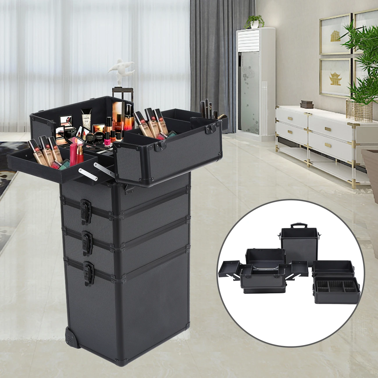 -4 In 1 Trolley Make Up Case H - Beauty Makeup Trolley บทวิจารณ์และราคา
