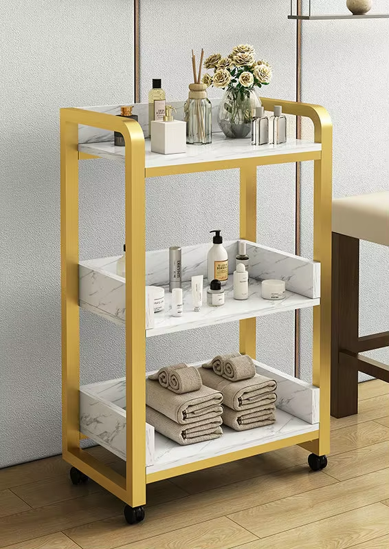 Modern Gold White Salon Trolle - Beauty Makeup Trolley บทวิจารณ์และราคา